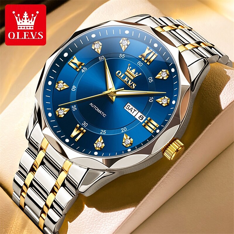 OLEVS Automatic Watch for Men, All Black Stainless Steel Luxury Business Self Winding Wristwatch with Day Date and Luminous Diamonds, Waterproof Analog Dress Watch, Gift for Husband Dad 2026 - $76.99 –P3