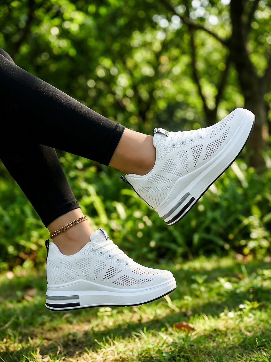 Белые женские дышащие кроссовки на платформе Flyknit — легкие, амортизирующие кроссовки для ходьбы, современная повседневная мода для бега, путешествий, работы, спортзала, шопинга. &повседневная 2026 - $34.99 –P5