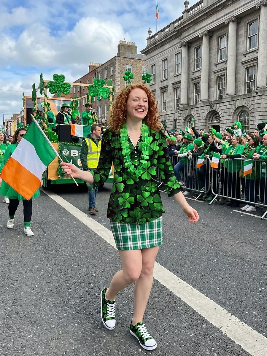 Låga sneakers i canvas med grönt klövertryck för dam, St. Patrick's Day - klassiska snörskor för vardagsbruk, irländsk parad, julfest och gatufestival &vardagskläder 2026 - $54.99 –P5