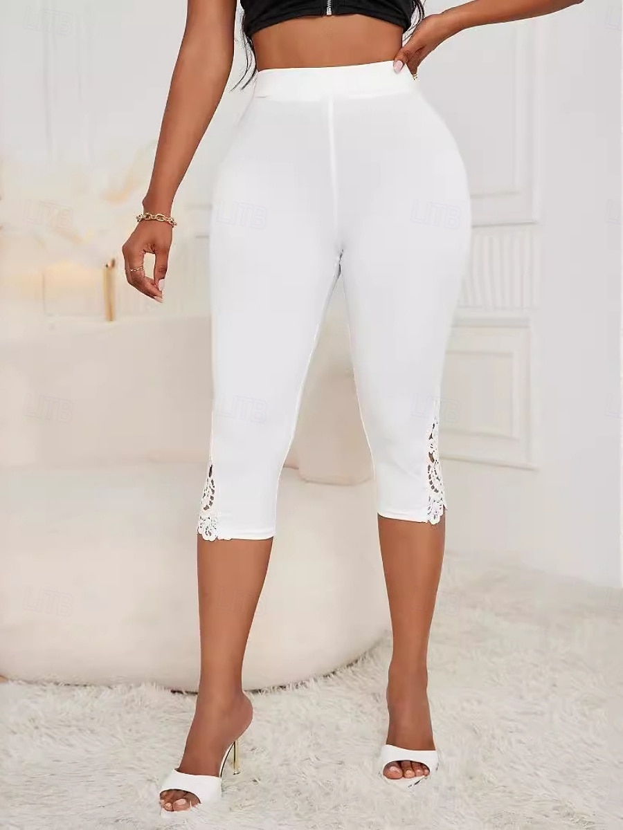 Per donna Pantaloni capri leggings casual Vacanza Moda Streetwear Lunghezza al polpaccio Vita Alta Semplice Pizzo Elastico in vita Comodità Elasticizzato Quotidiano Vacanza Streetwear Nero Bianco del 2026 a $14.99 –P3