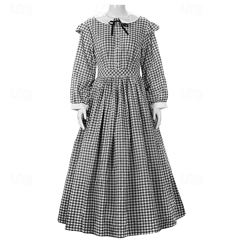 Retro / vintage Wiktoriańskie 19 wiek Południe Sukienka Wymyślny kostium Pionierka Wzór kraciasty W kratkę Krój A Strój na bal maskowy Damskie Halloween Karnawał Światowy Dzień Książki Bal maskowy 2026 - $48.99 –P3