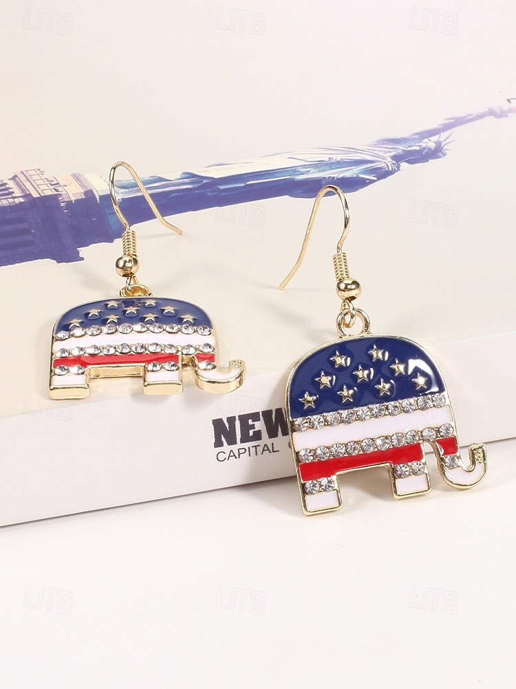 Orecchini pendenti patriottici in lega per donne per il 250° anniversario degli Stati Uniti stili multipli della bandiera USA e cuori gioielli dichiarativi rossi bianchi e blu per feste e festival del 2026 a $7.99 –P17