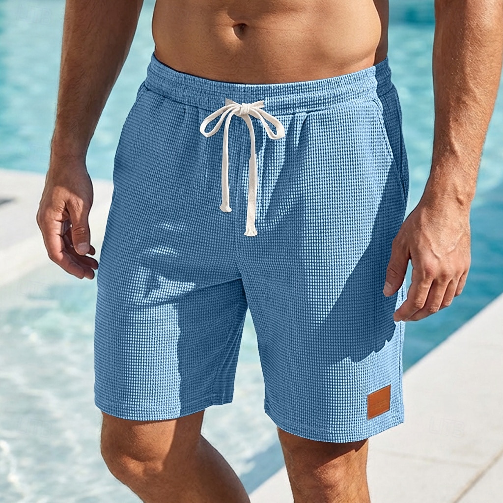 Ανδρικά Σορτς βάφλα Σορτσάκια Καλοκαιρινό σορτς Casual σορτς Κορδόνι Τσέπη Ελαστική μέση Σκέτο Άνεση Αναπνέει σύντομο ΕΞΩΤΕΡΙΚΟΥ ΧΩΡΟΥ Διακοπές Αθλητισμός Καθημερινό Μαύρο Λευκό Μικροελαστικό 2026 - $21.99 –P1