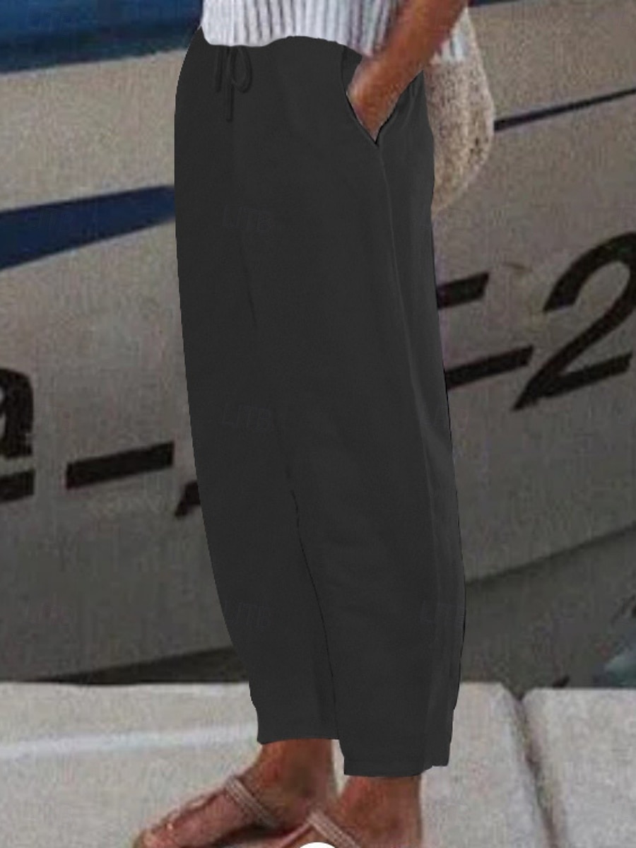 Femmes Chinos Pantalon d'été Droit Mode Streetwear Occasionnel Longueur complète Taille haute Uni Avec Poches Ceinture Élastique Confortable Confort Doux Élastique Extérieur Vacances Rue Bleu Noir de 2026 ? $18.99 –P5