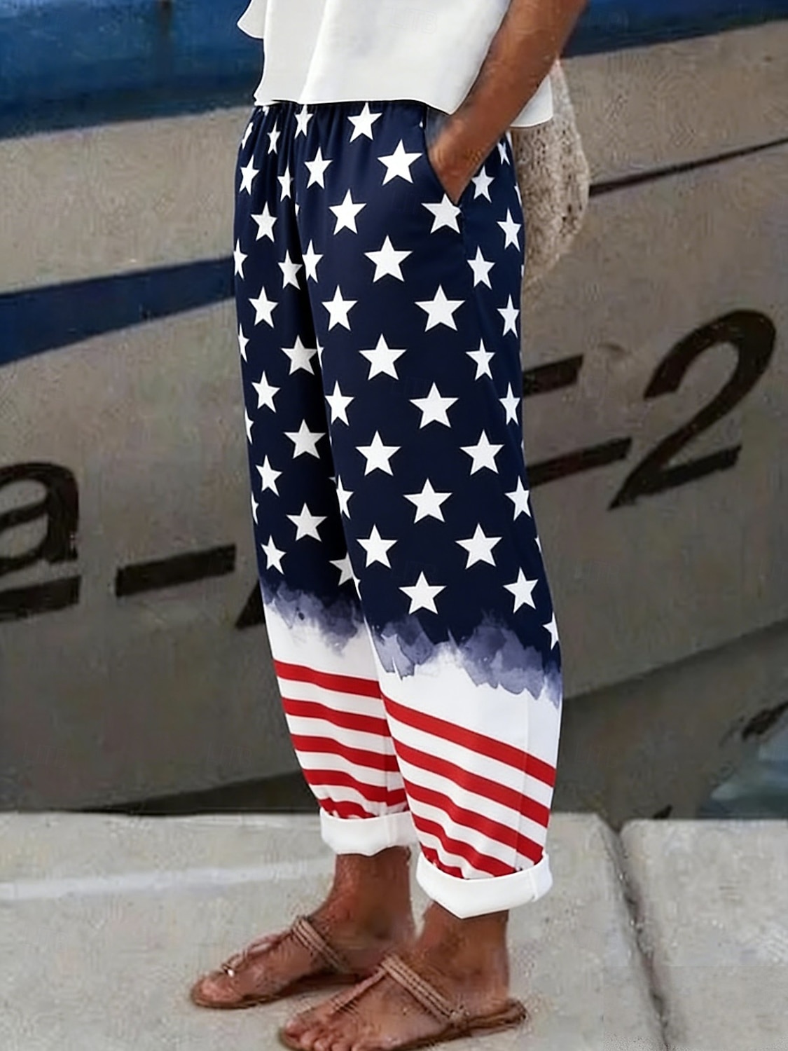 Unabhängigkeitstag Patriotische Damen Hosen Freizeit Hosen Urlaub Vintage Ethnischer Stil Voll-Länge Hohe Taille Hose Blumen Amerikanische Flagge Kordelzug Seitentaschen Druck Komfort Atmungsaktivität 2026 - $45.99 –P1