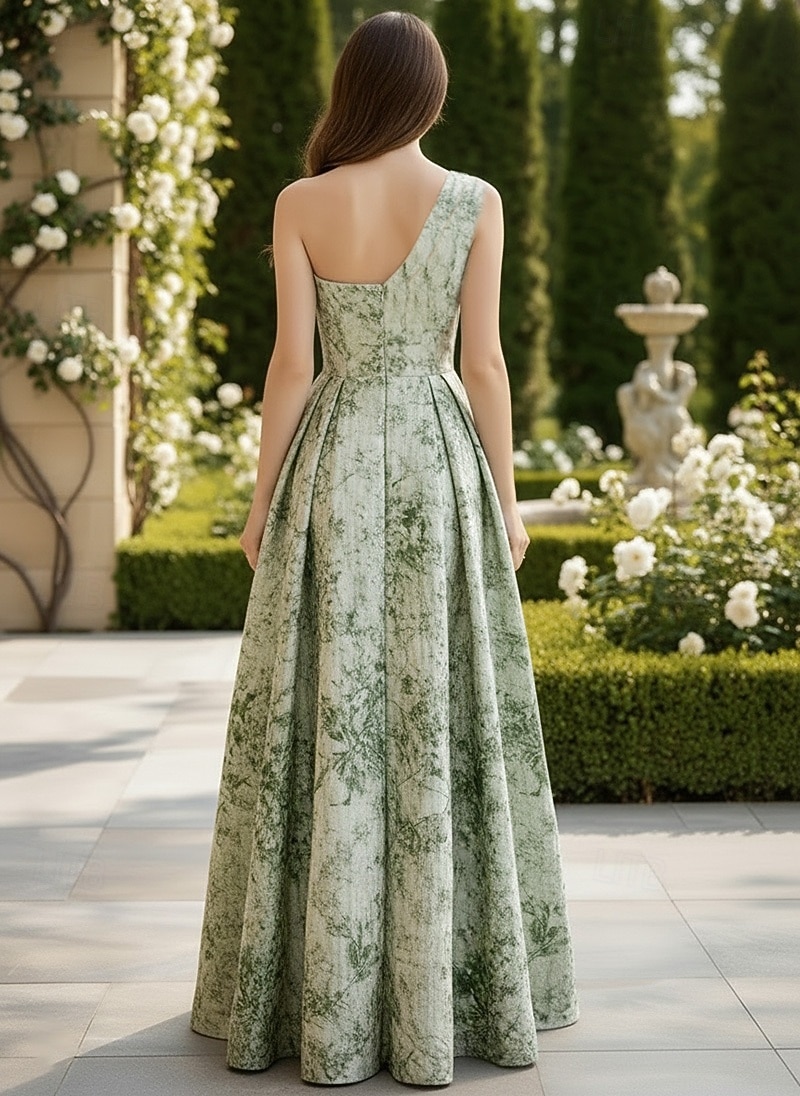 A-Line Floor Length Evening Gown Elegant Daily Sleeveless V Neck Wedding Formal Satin with Pleats Slit Print 2026 - $206.7 –P2