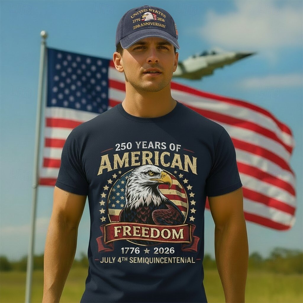 T-shirt en baseballpet set ter ere van het 250-jarig jubileum van de VS - T-shirt met Amerikaanse vlag en adelaar (1776-2026), patriottisch ontwerp voor mannen en volwassenen voor Onafhankelijkheidsdag. 2026 - $26.99 –P6