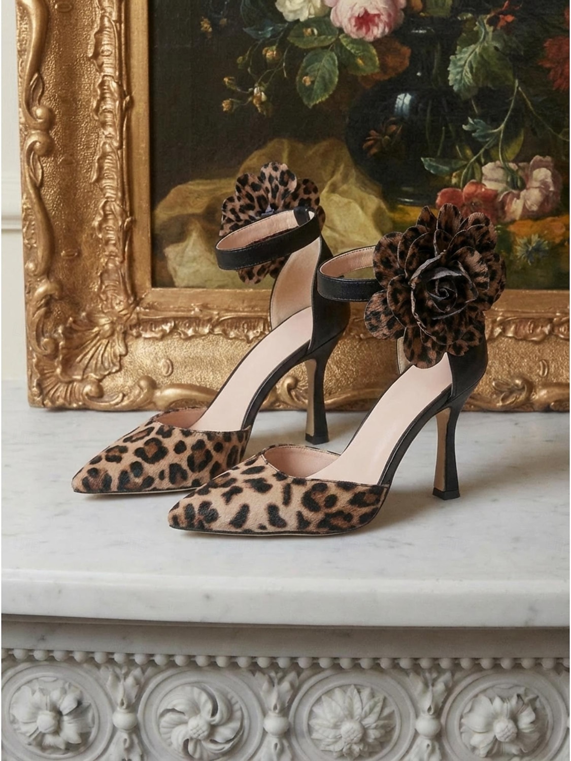 Women's Leopard Print Pointed-Toe Pumps - Sexy High Stiletto Heels with Oversized Floral Ankle Detail for Evening Parties, Formal Events & Bold Daily Wear 2026 - $46.99 –P1