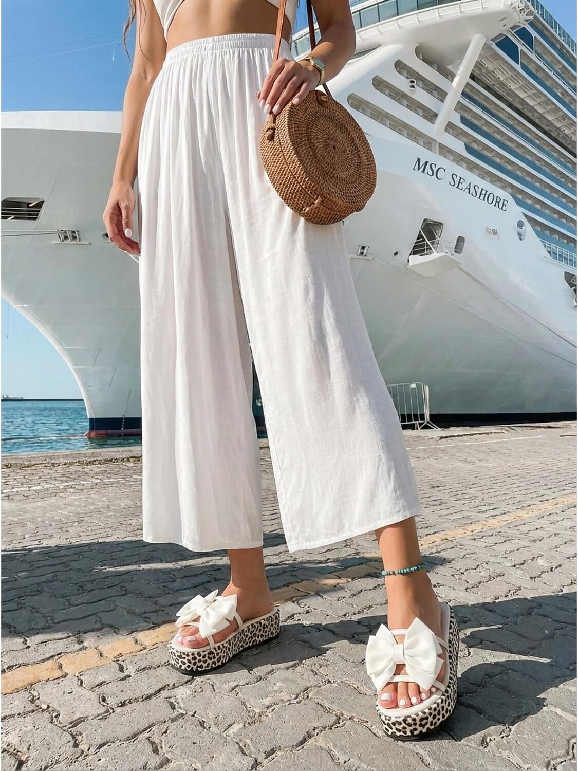 leopardmönstrade platåsandaler för kvinnor - eleganta vita rosettformade sandaler för lyxiga kryssningssemestrar, tropiska öar &nautiska sommarresor 2026 - $26.99 –P4