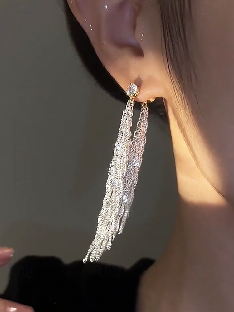 Elegante, lange Quastenohrringe aus einer Legierung für Damen, funkelnder Statement-Ohrring für Hochzeiten, Abendveranstaltungen und festliche Anlässe. 2026 - $7.99 –P4