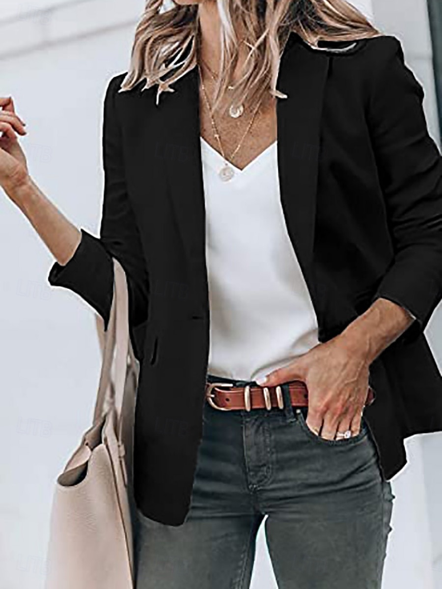 Damen Blazer Bequem Tasche Mode Lässig Einfach Straße Alltagskleidung Ausgehen Wochenende Regulär Gekerbtes Revers Schlank Langarm Oberbekleidung Schwarz Weiß Gelb Frühling Herbst 2026 - $29.99 –P12