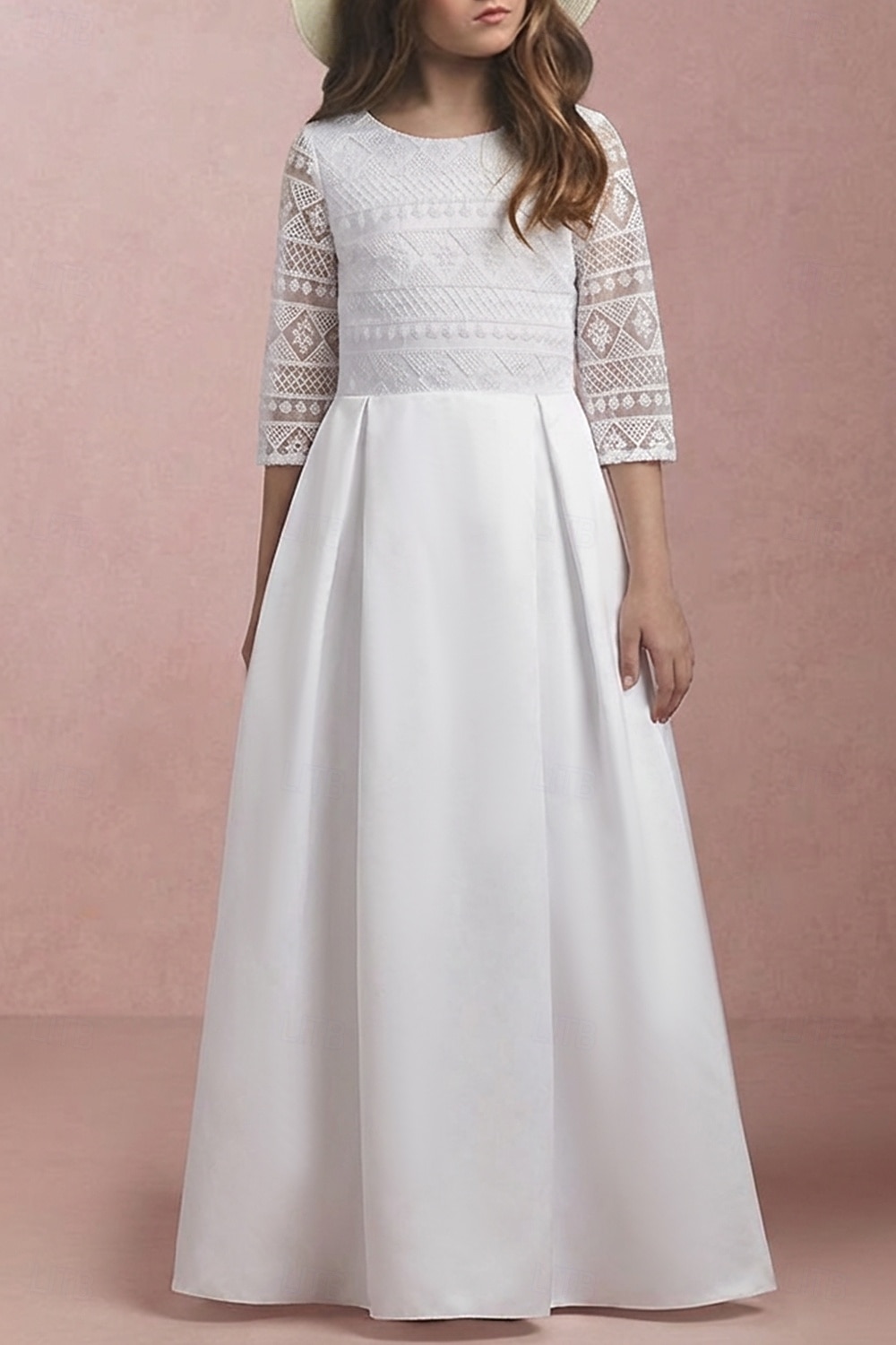 Robe de demoiselle d'honneur longueur sol en A Première Communion Robe de bal mignonne satin avec perles élégante ajustement 3-16 ans de 2026 ? $83.99 –P1