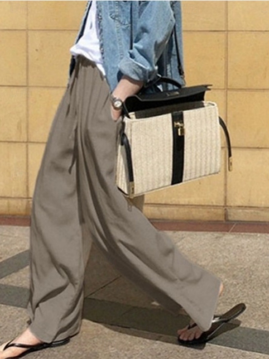 Damen Kunstbaumwollleinen Weites Bein Chinos Sommerhose Urlaub Mode Streetwear Volle Länge Hohe Taille Einfach Tasche Elastischer Bund Bequem Komfort Weich Dehnbar Täglich Outdoor Straße Marineblau 2026 - $22.99 –P7