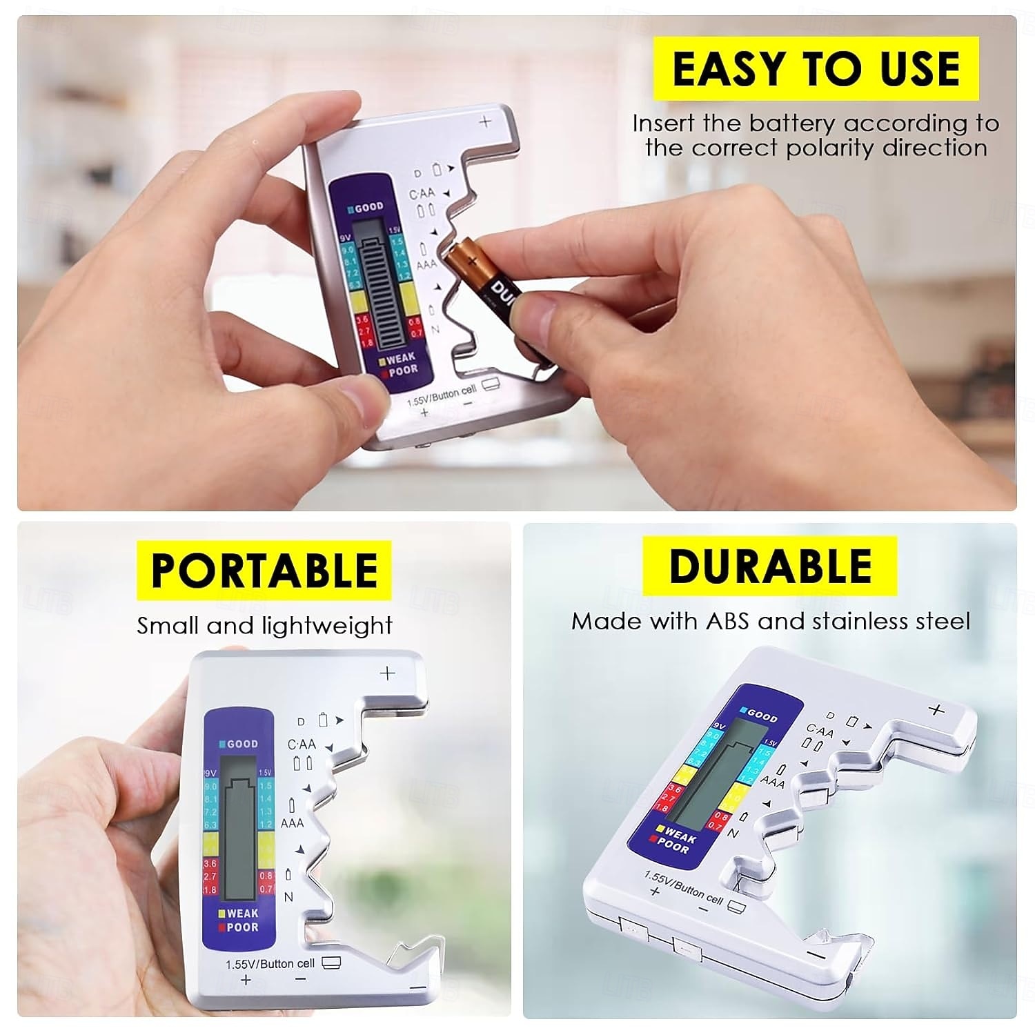 2026年 バッテリーテスター ユニバーサルバッテリーチェッカー LCDディスプレイ付き デジタル多目的小型バッテリーチェッカー すべてのバッテリー c aaa aaa d n 9v 6f22 1.5v ボタン電池用  コレクション – $16.49 –P6