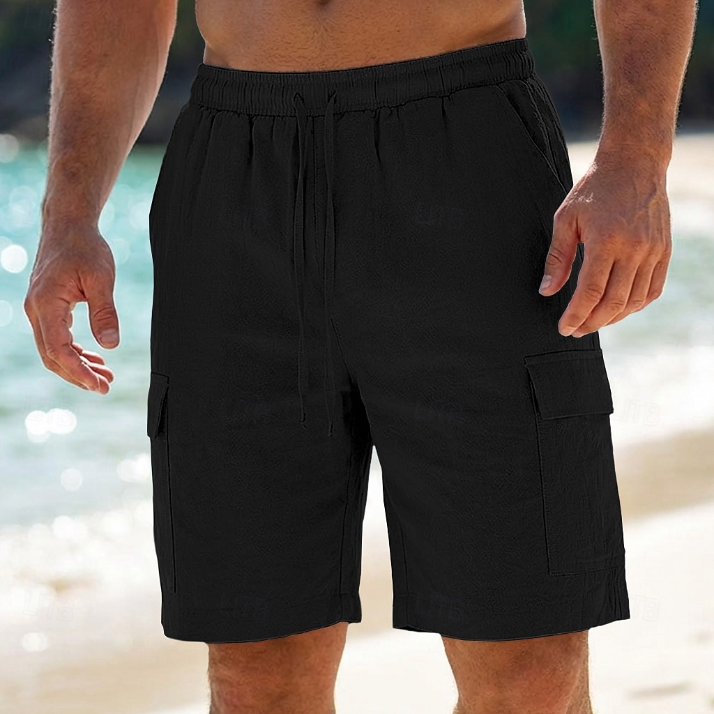Voor heren Cargoshorts Korte broek Linnen korte broek Zomer korte broeken Strandshorts Trekkoord Elastische taille Meerdere zakken Effen Effen kleur Korte Buiten Strand Vakantie Hawaii Zwart Wit 2026 - $24.99 –P14