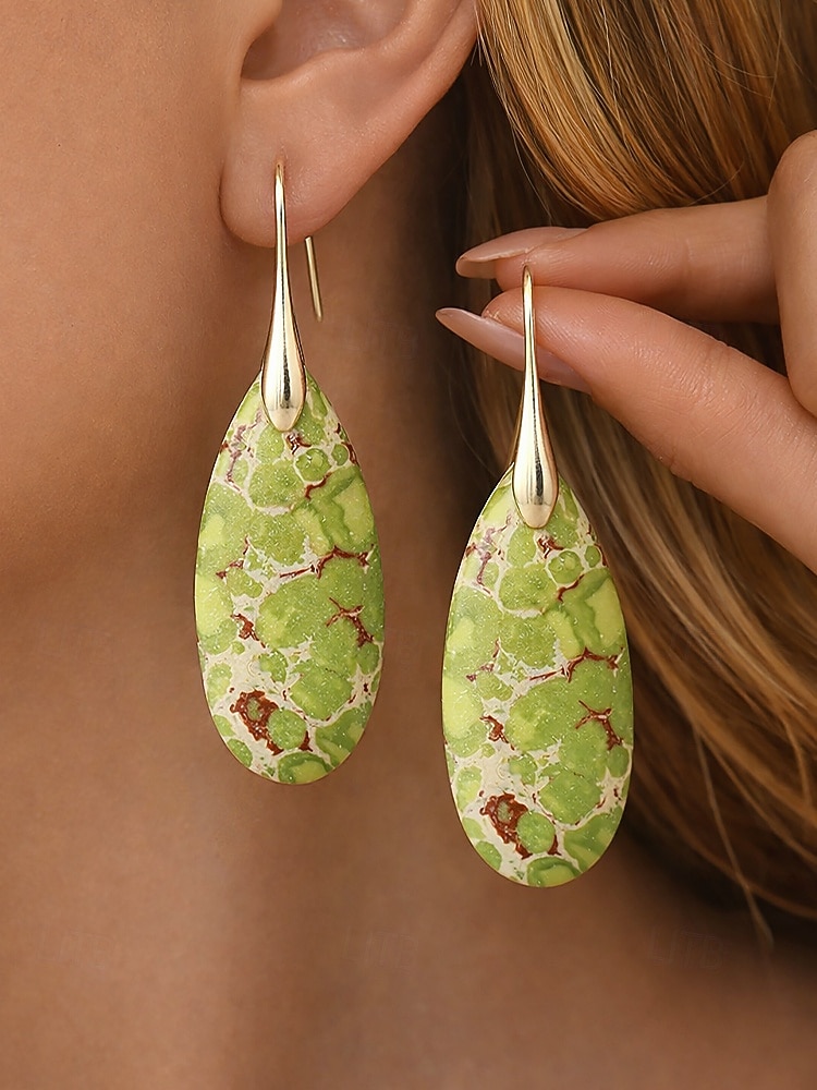 Naisten luonnonkiviset pisaranmuotoiset roikkuvat korvakorut, boheemi turkoosi tyyli useissa väreissä, kevyt ja näyttävä koru kevät-kesälomalle, rannalle ja jokapäiväiseen käyttöön. 2026 - $11.99 –P2