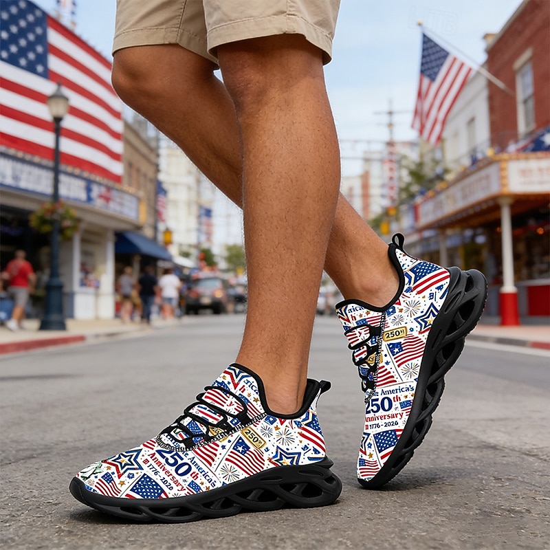 Pánské červenobílo-modré sportovní tenisky – oslavte 250. výročí Ameriky pohodlnými a stylovými teniskami k oslavě 4. července a národních událostí. 2026 - $42.99 –P1