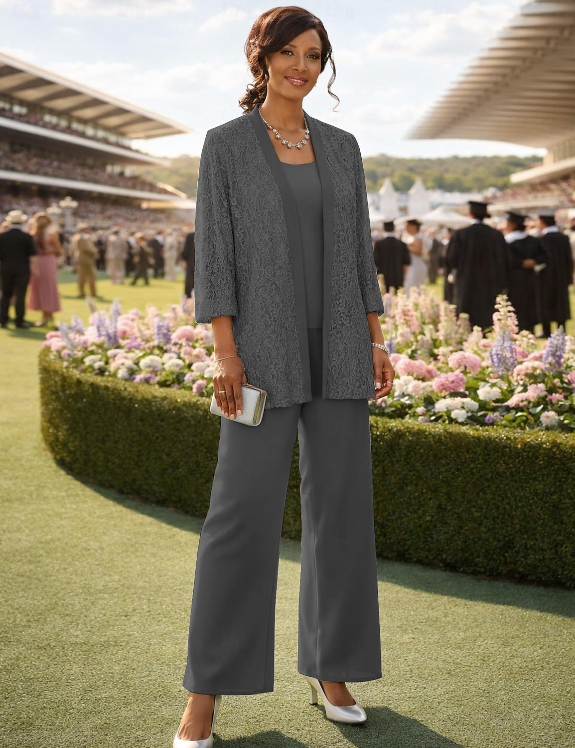 Dreiteilig Knöchellänge Brautmutterkleid Dreiviertelarm Rundausschnitt Party Glanz & Glamour Hochzeitsgast Hochzeitsfeier Familientreffen Chiffon Spitze mit Paillette Einfarbig 2026 - $164.99 –P4