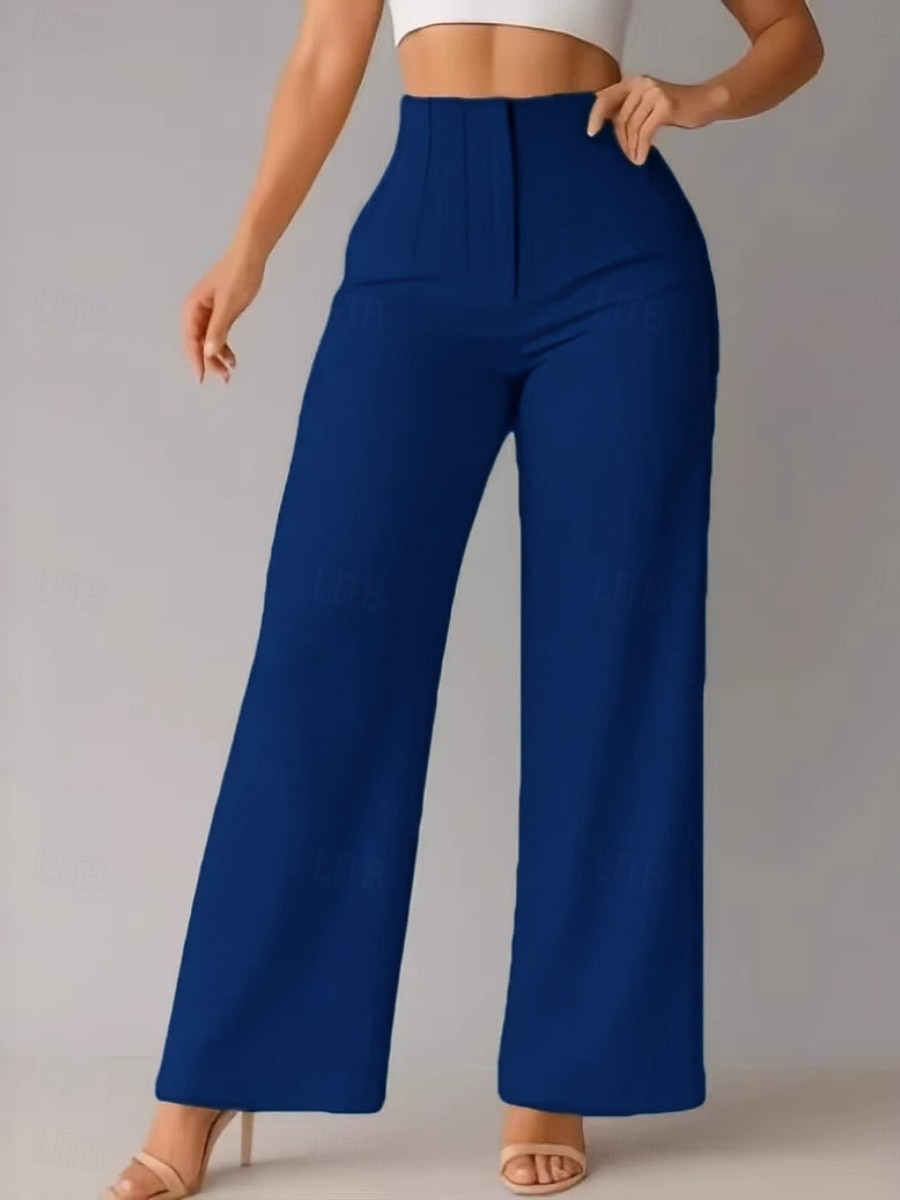 Mulheres Perna larga chinês Elegante Moda Roupa de rua Comprimento total Cintura Alta Tecido Confortável Macio Micro-Elástica Ao ar livre Escritório Rua Azul Preto Branco Marron Primavera Outono de 2026 por $36.99 –P3