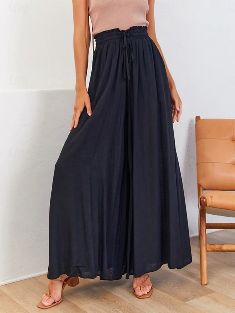 Damen Weites Bein Chinos Urlaub Mode Streetwear Volle Länge Hohe Taille Einfach Tasche Elastischer Bund Bequem Komfort Weich Dehnbar Outdoor Straße Schwarz Weiß Dunkelgrün Orange Sommer Frühling 2026 - $29.99 –P17