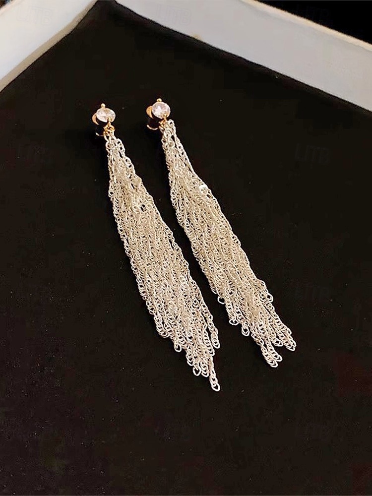 Elegante, lange Quastenohrringe aus einer Legierung für Damen, funkelnder Statement-Ohrring für Hochzeiten, Abendveranstaltungen und festliche Anlässe. 2026 - $7.99 –P9