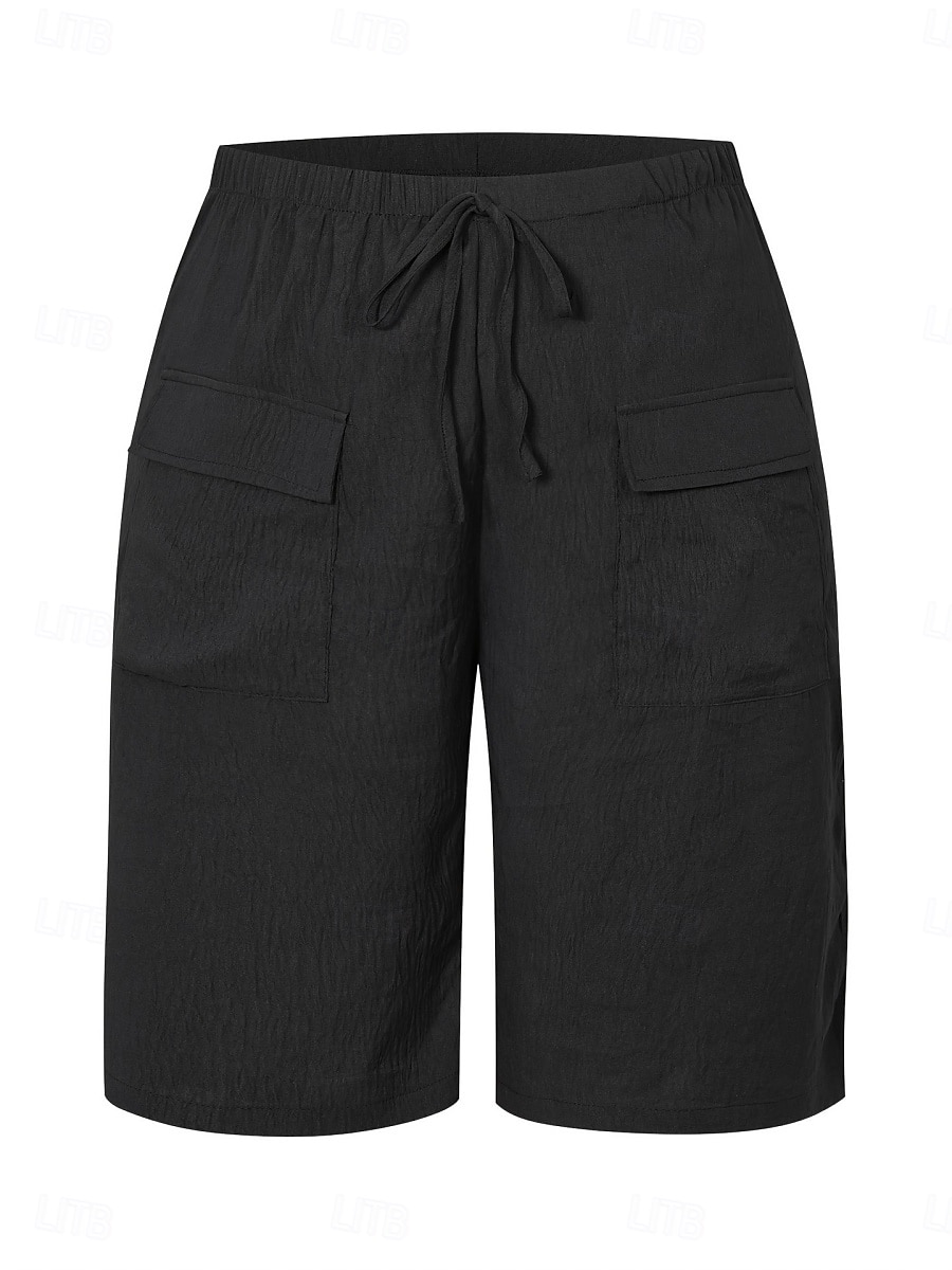 Mujer Pantalones Capri Chinos Pantalones cortos de verano Moda Ropa de calle Casual Longitud de la rodilla Alta cintura Plano Bolsillo Cintura elástica Confortable Suave Cómodo Microelástico Exterior 2026 - $22.99 –P2