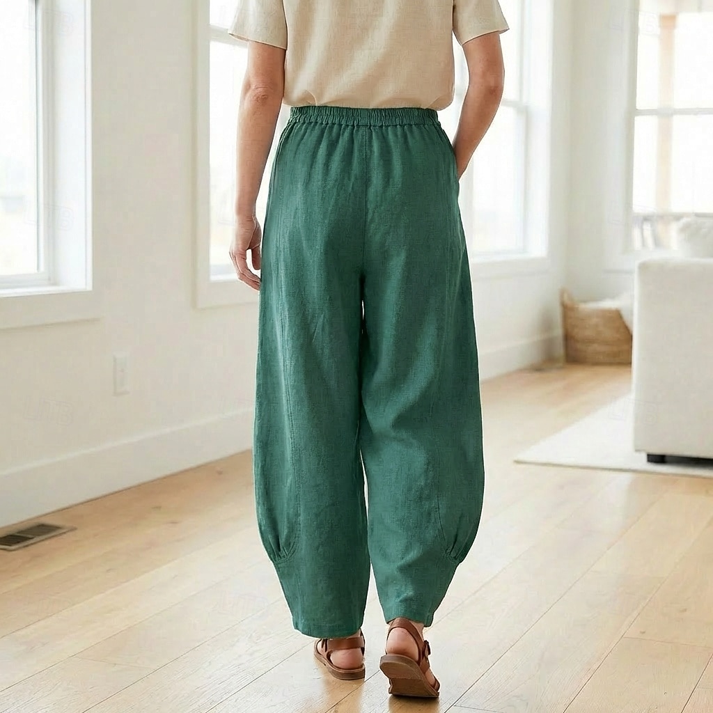 Damen-Leinenhose aus 70 % Leinen, weites Bein, Chino-Stil, Sommerhose, Urlaubshose, Streetwear, Basic, lange Länge, mittlere Bundhöhe, schlicht, Tasche, elastischer Bund, bequem, komfortabel, nicht elastisch, für Alltag, Outdoor, Straße, Bordeauxrot, Azur 2026 - $49.99 –P3