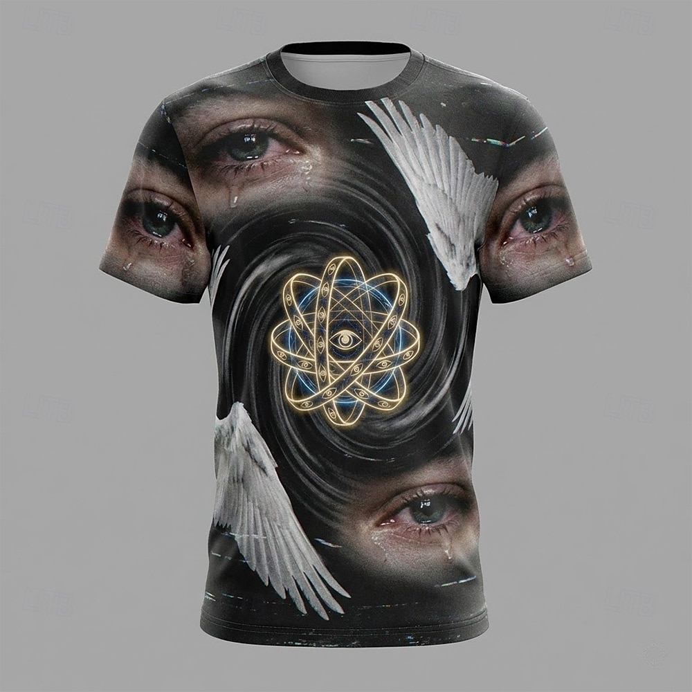 Camiseta masculina com estampa surreal de anjo chorando, estilo glitch, inspirada na estética dreamcore e na Bíblia, com olhos chorando. Disponível nos tamanhos P, M, G, GG, XGG e XXGG. de 2026 por $21.99 –P1