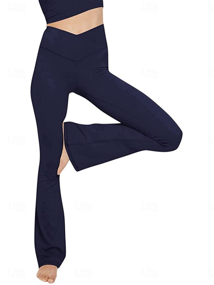 Mulheres Calças leggings flare Moda Roupa de rua Básico Comprimento total Cintura Alta Tecido Cintura elástica Confortável Com Stretch Diário Ginásio Ioga Preto Azul Marinha Azul Verde Primavera de 2026 por $16.99 –P5