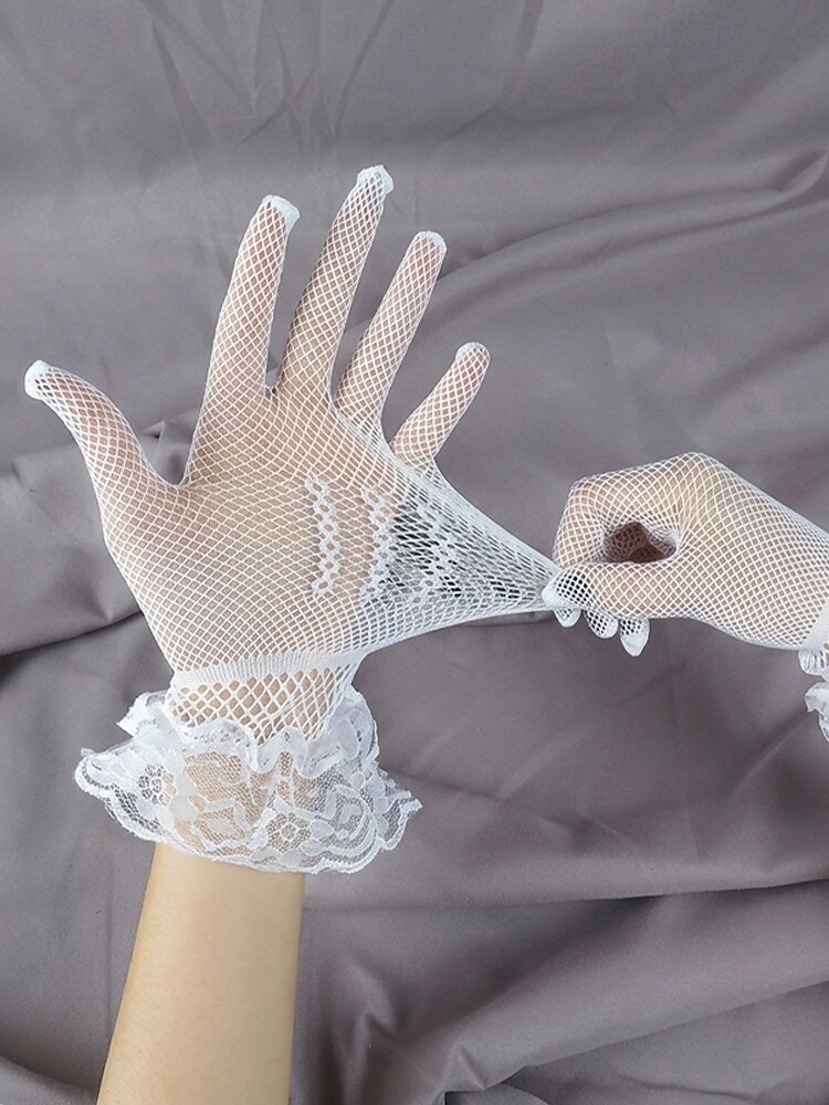 Luvas femininas de poliéster com renda e efeito rede, pretas e brancas, respiráveis e elásticas, perfeitas para noivas, elegantes luvas vintage transparentes para casamentos, bailes de formatura, eventos noturnos e ocasiões formais. de 2026 por $7.99 –P5