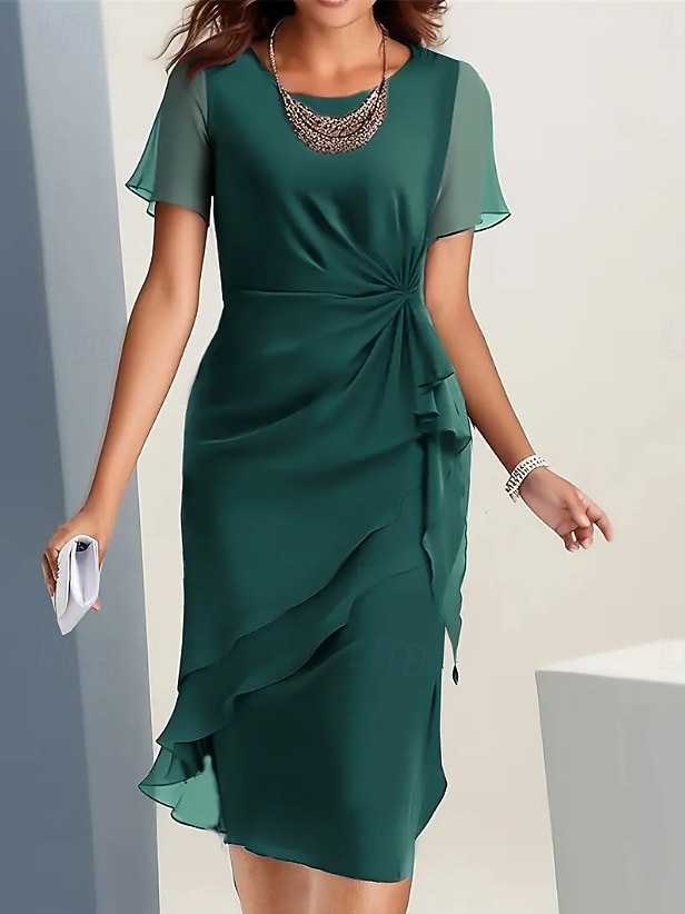 Per donna Abito Midi Tubino Vestito in Tulle Abito aderente Vacanza Festa Compleanno Quotidiano Ufficio Vestibilità regolare Semplice Manica Corta Girocollo Rosso bordeaux Verde Kaki Blu scuro Estate del 2026 a $34.99 –P2