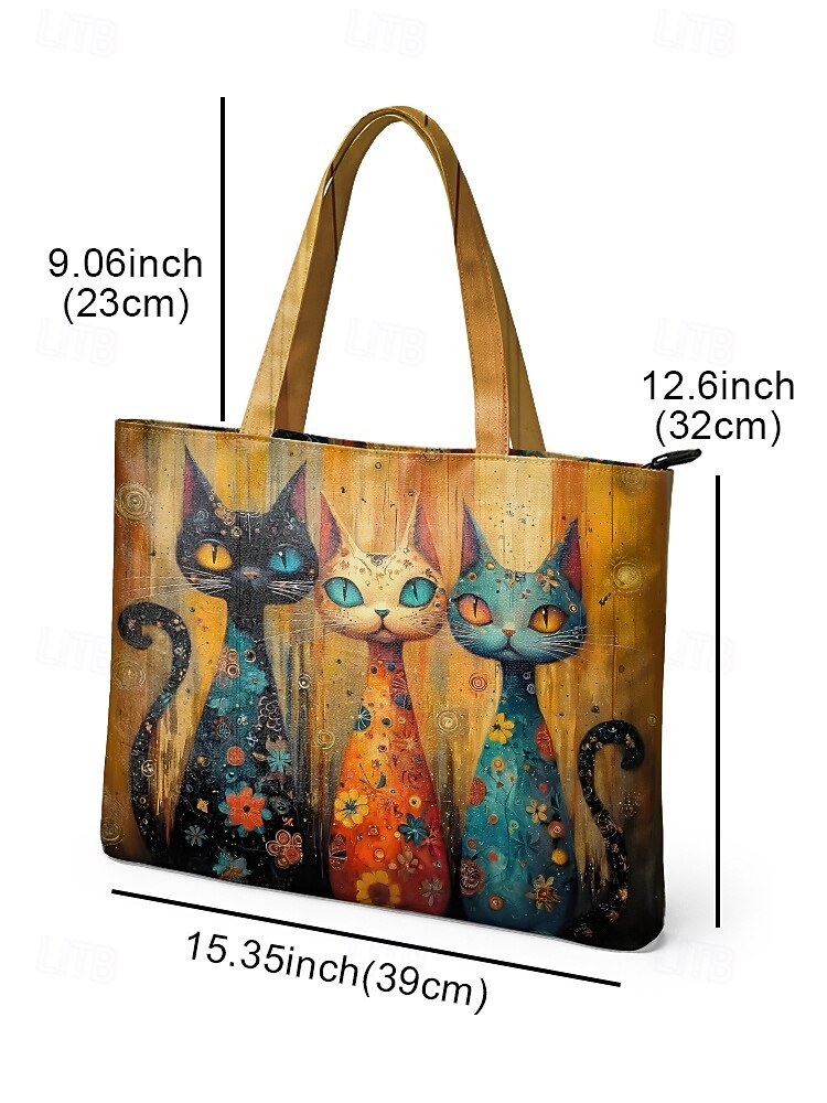 Women's Polyester Tote Bag, Large Capacity with Zipper, Multiple Cat Designs, Perfect for Vacations, Shopping, and Everyday Casual Use 2026 - $19.99 –P11