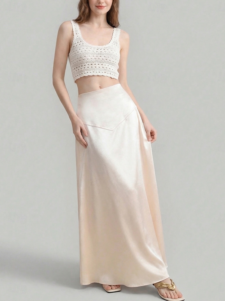 Dam Satinkjolar Mode Blank Maxi Hög midja Kjolar Slät Microelastisk Fest Cocktailfest Aprikos Vår Polyester 2026 - $31.99 –P4
