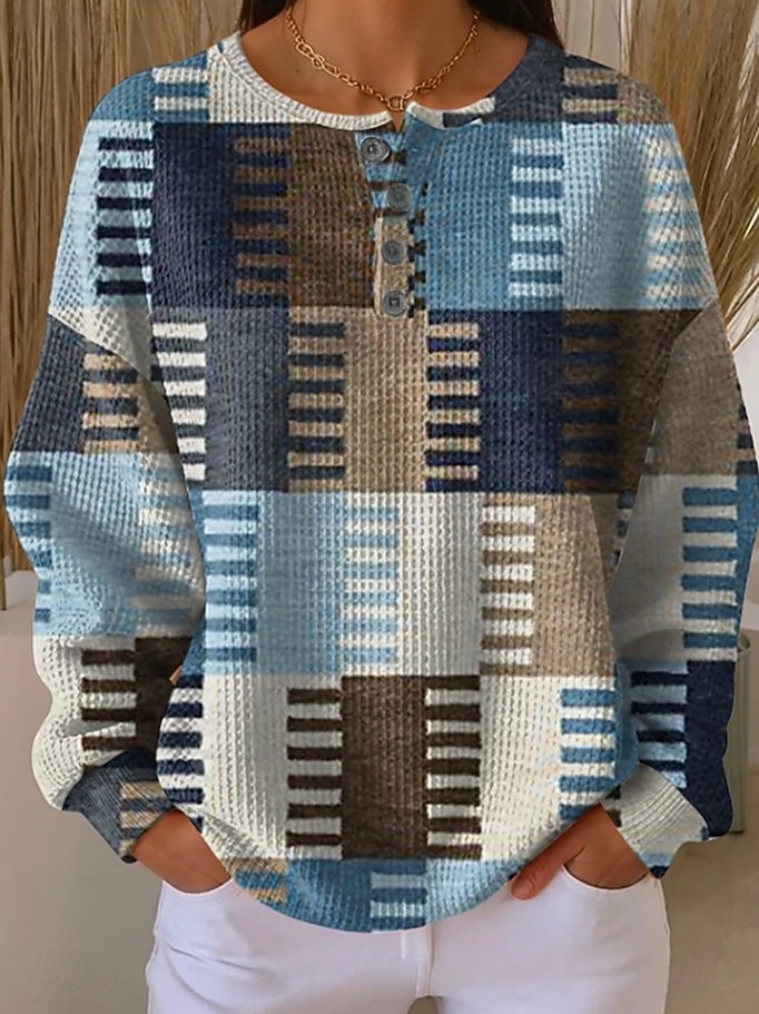 Per donna Felpe con cappuccio Bottoni Grafico Geometrico Blocco di colori Moda Casual Stampa Manica Lunga Girocollo Top Regolari Casuale Streetwear Rosa chiaro Rosa Verde Kaki Beige Estate Primavera del 2026 a $28.99 –P1