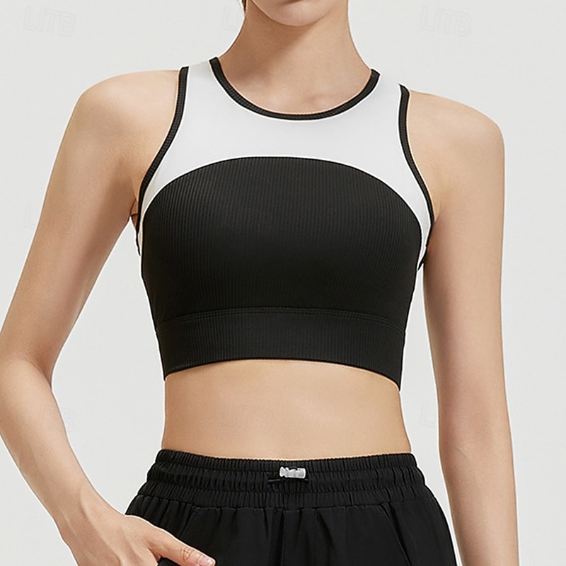 Mulheres Sustentação Média Regata com Bojo Sutiã de corrida Delgado Good Top Acolchoado Academia Exercício Corrida Leve Elástico Respirável Preto Branco Azul Retalhos de 2026 por $17.99 –P8