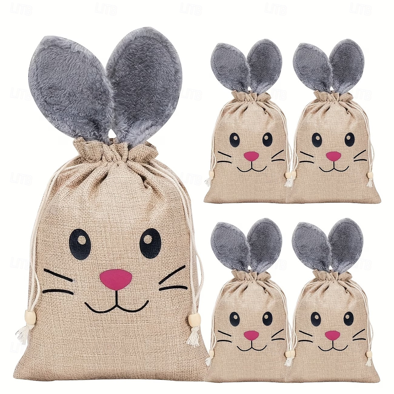 5/10 Pcs Easter Linen Drawstring Gift Bag, Burlap Bags with Fluffy Bunny Ears, Perfect for Holding Easter Eggs, Cookies, Chocolates, Bunny Party Favor Bags, Easter Candy Egg Hunt for Kids 2026 - $23.99 –P2