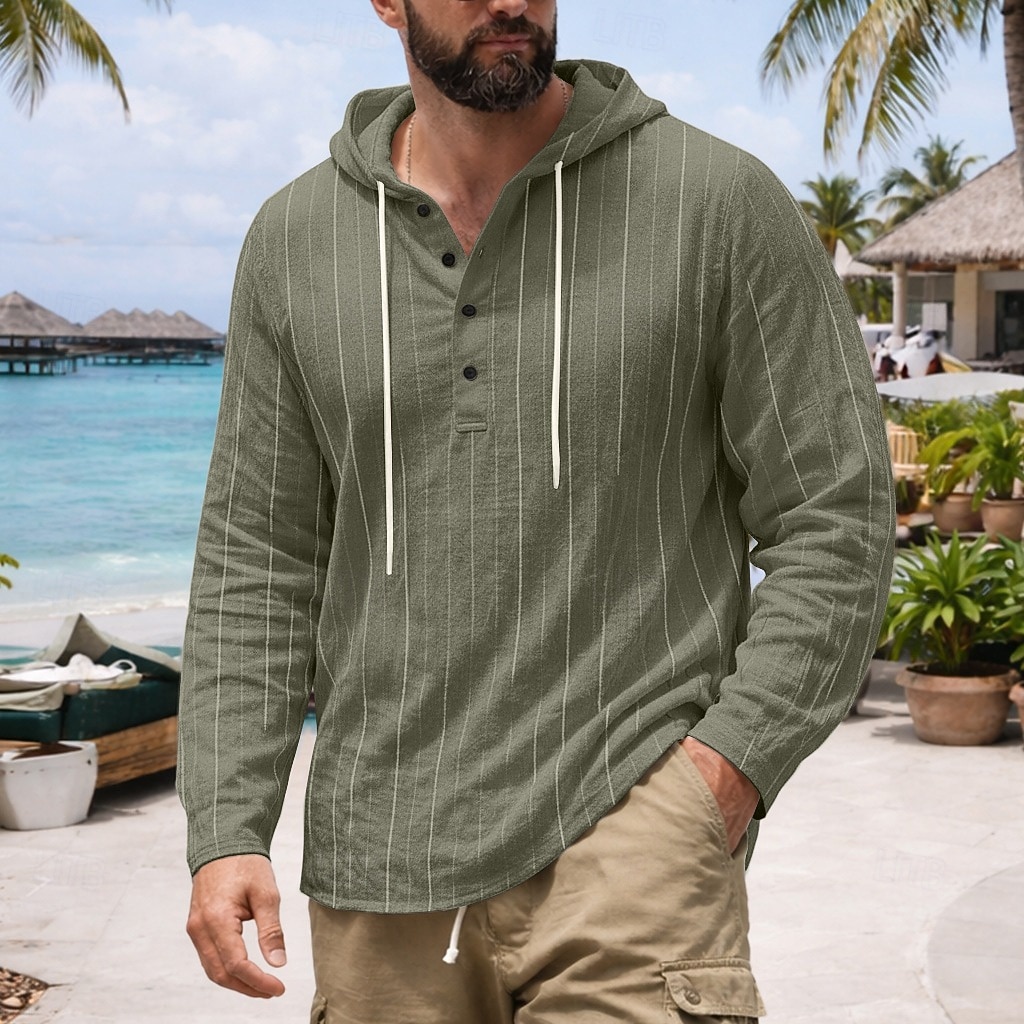 Per uomo Camicia Camicia di lino Camicia Estiva Abbigliamento da spiaggia Camicia con cappuccio Camicie a righe Tinta unica Casuale Vacanza Nero Bianco Blu marino Cachi Manica Lunga Felpa con del 2026 a $25.99 –P7