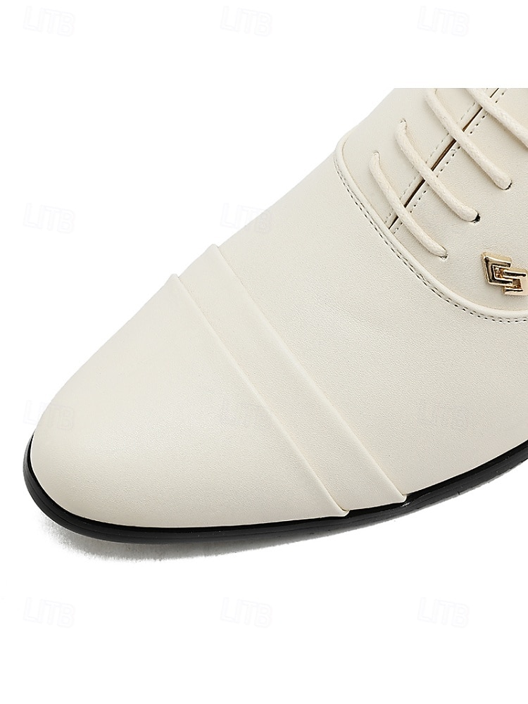 Vita slip-on-skor i konstläder för män, klassiska formella skor för bröllop och ceremonier 2026 - $46.99 –P7