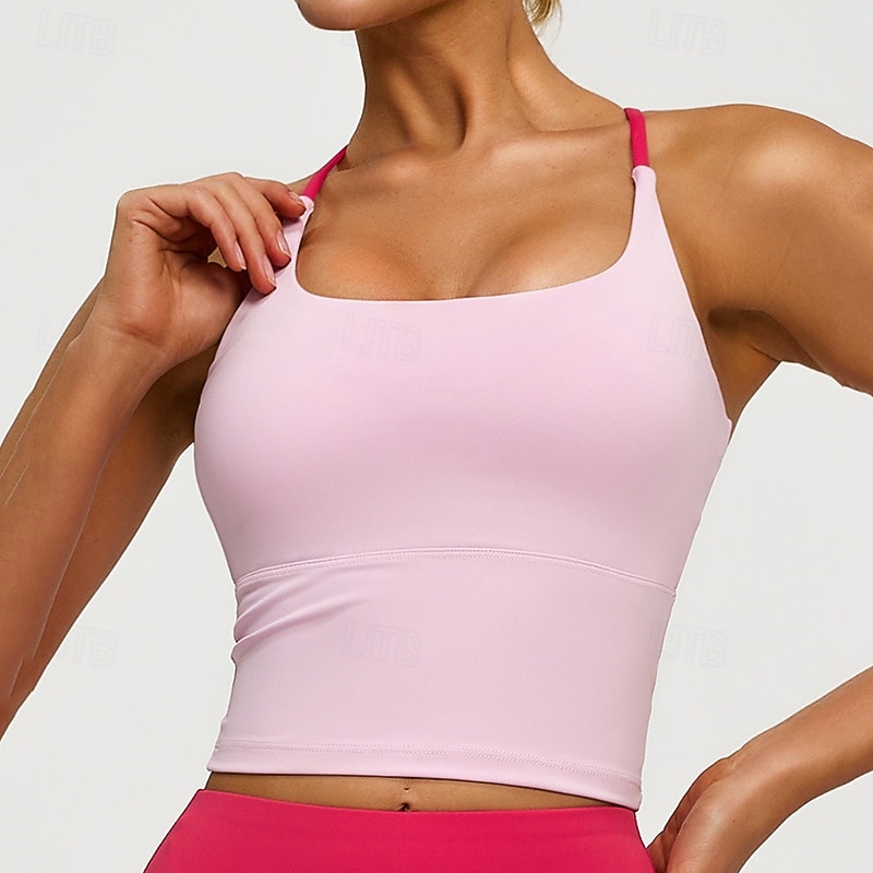 Mulheres Sustentação Média Regata com Bojo Sutiã de corrida Delgado Good Top Acolchoado Academia Exercício Corrida Leve Elástico Respirável Amarelo Rosa claro Azul Cor Sólida de 2026 por $13.99 –P4