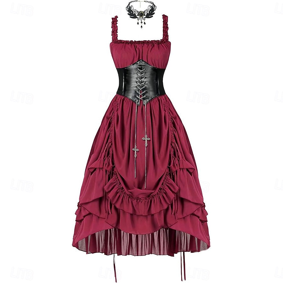 Conjunto Gótico Victoriano Renacimiento Asimétrica Vestidos Faja Collar con accesorios Princesas Corte A Disfraz Mujer Víspera de Todos los Santos Carnaval Casual Diario Feria del Renacimiento LARP 2026 - $54.99 –P1