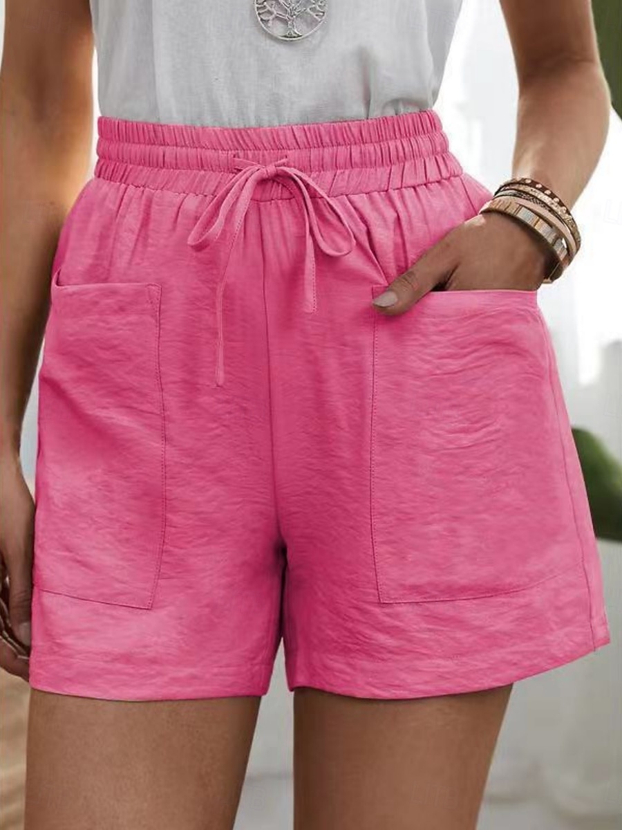 Women's Linen-feel Pants Chinos Shorts Summer Shorts Vacation Fashion Streetwear Short High Waist Plain Pocket Elastic Waistband Comfy Comfort Soft Stretchy Outdoor Street Blue White Yellow Pink 2026 - $17.49 –P1