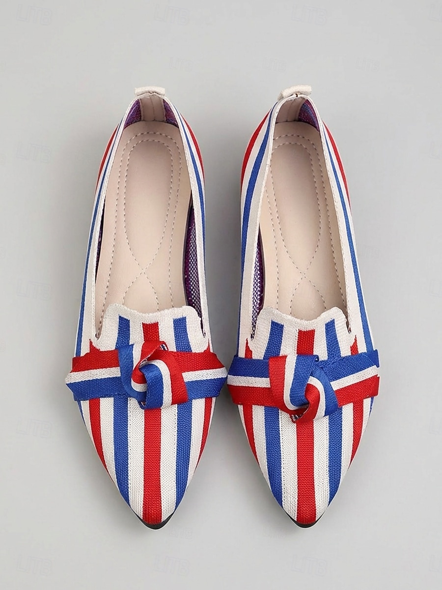 Women's Patriotic Knit Flats – Pointed Toe Flat Shoes with Bow Detail for Independence Day, United States Anniversary, Summer Picnics & Casual Wear 2026 - $24.99 –P1