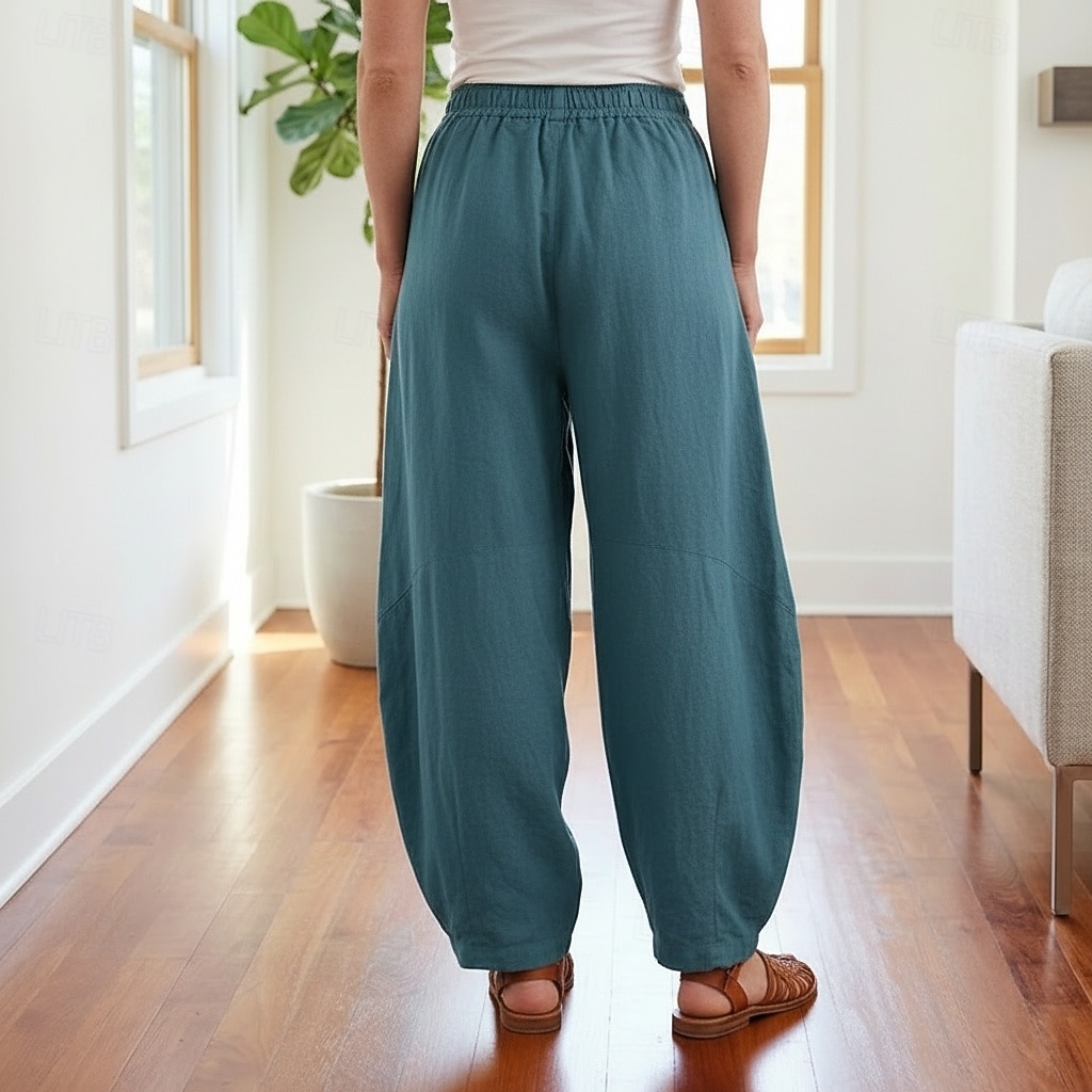 Dam Byxor av linne i bomull Kinesiska Sommarbyxor underbyxor Semester Streetwear Grundläggande Fullängd Medium Midja Slät Ficka Elastiskt midjeband Bekväm Komfort Microelastisk Dagligen Utomhus Gata 2026 - $49.99 –P15