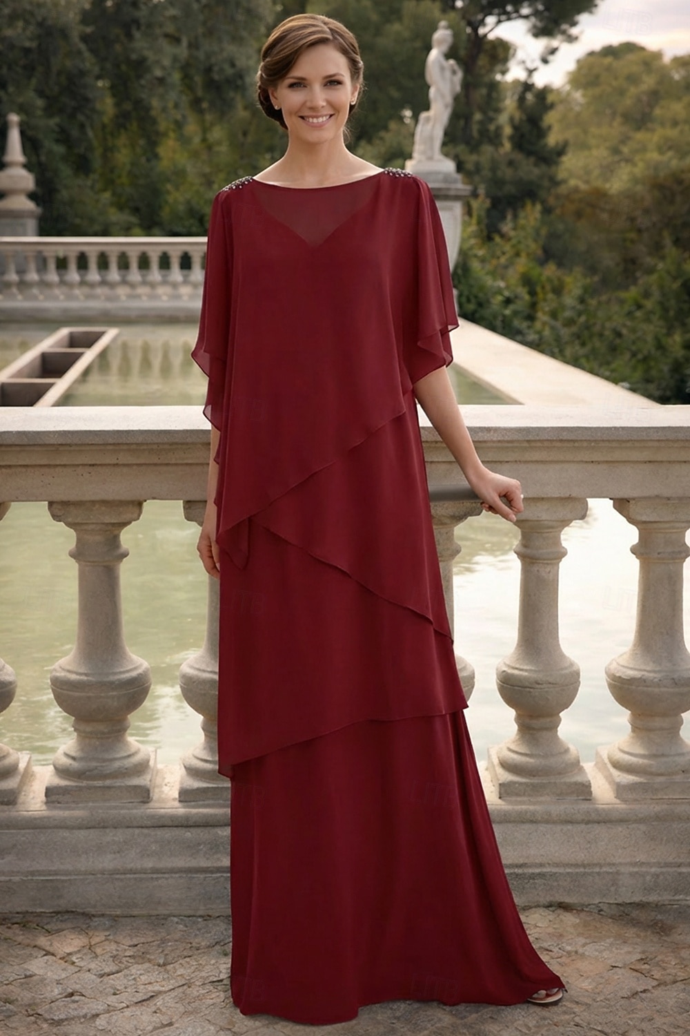 Linea ad A Lunghezza al pavimento Abito da invitata a nozze Abito Formale Abito a Strati Abito da cerimonia per signora Mezza Manica Scollo a Barca Elegante Formale Ospite di nozze Chiffon con Volant del 2026 a $183.99 –P12