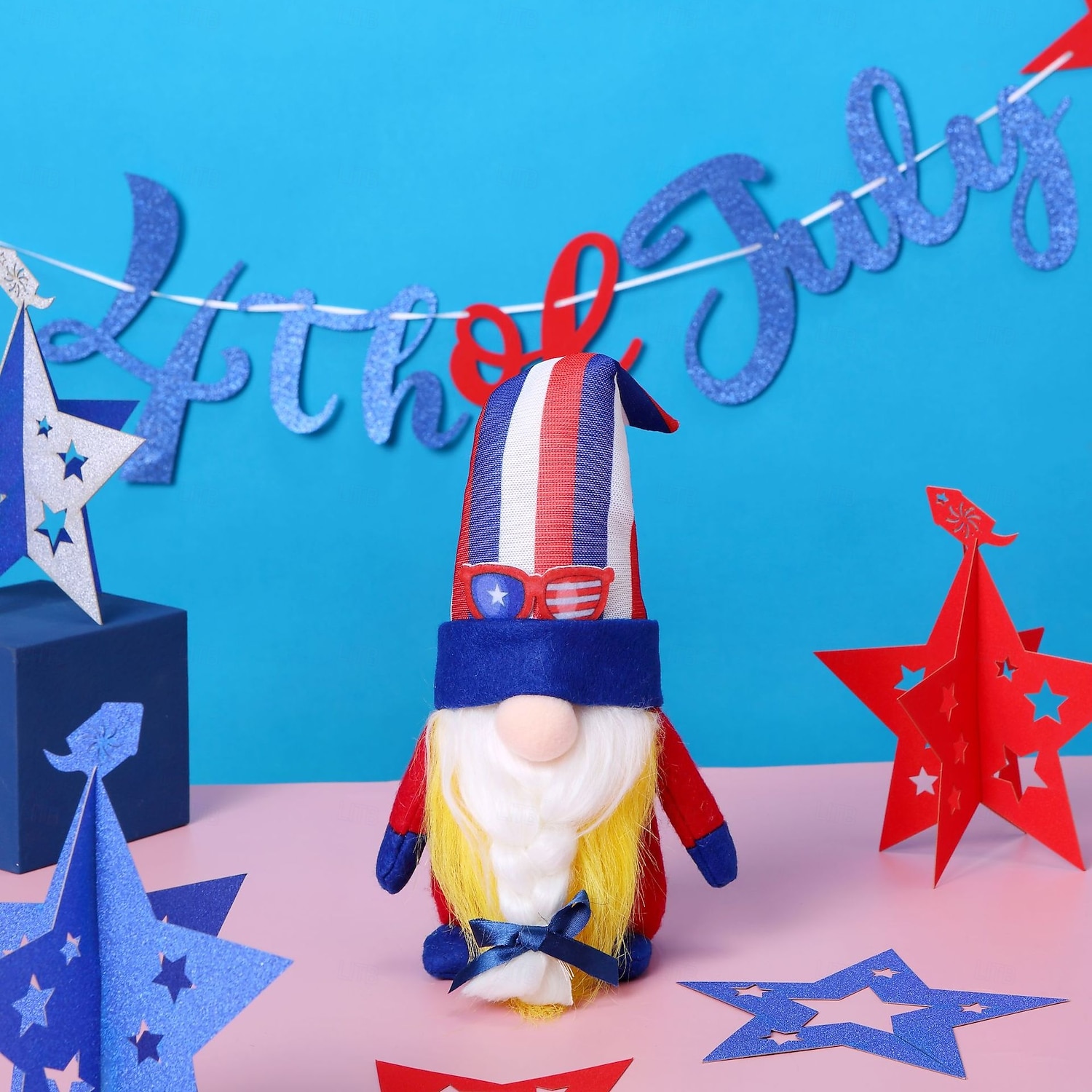 Independence Day Striped Pentagram Faceless Doll Dwarf Rudolf Doll Ornament Cartoon American Style 2026 - $13.99 –P3