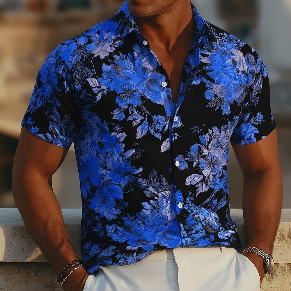 Men's Floral Print Tropical Flowers Neon Glow Summer Hawaiian Shirt Button Up Shirt Aloha Shirt Short Sleeve Hawaiian Vacation Beach Wear Summer Spring Turndown 3D Print Collared Shirts Blue Pink 2026 - $25.99 –P1
