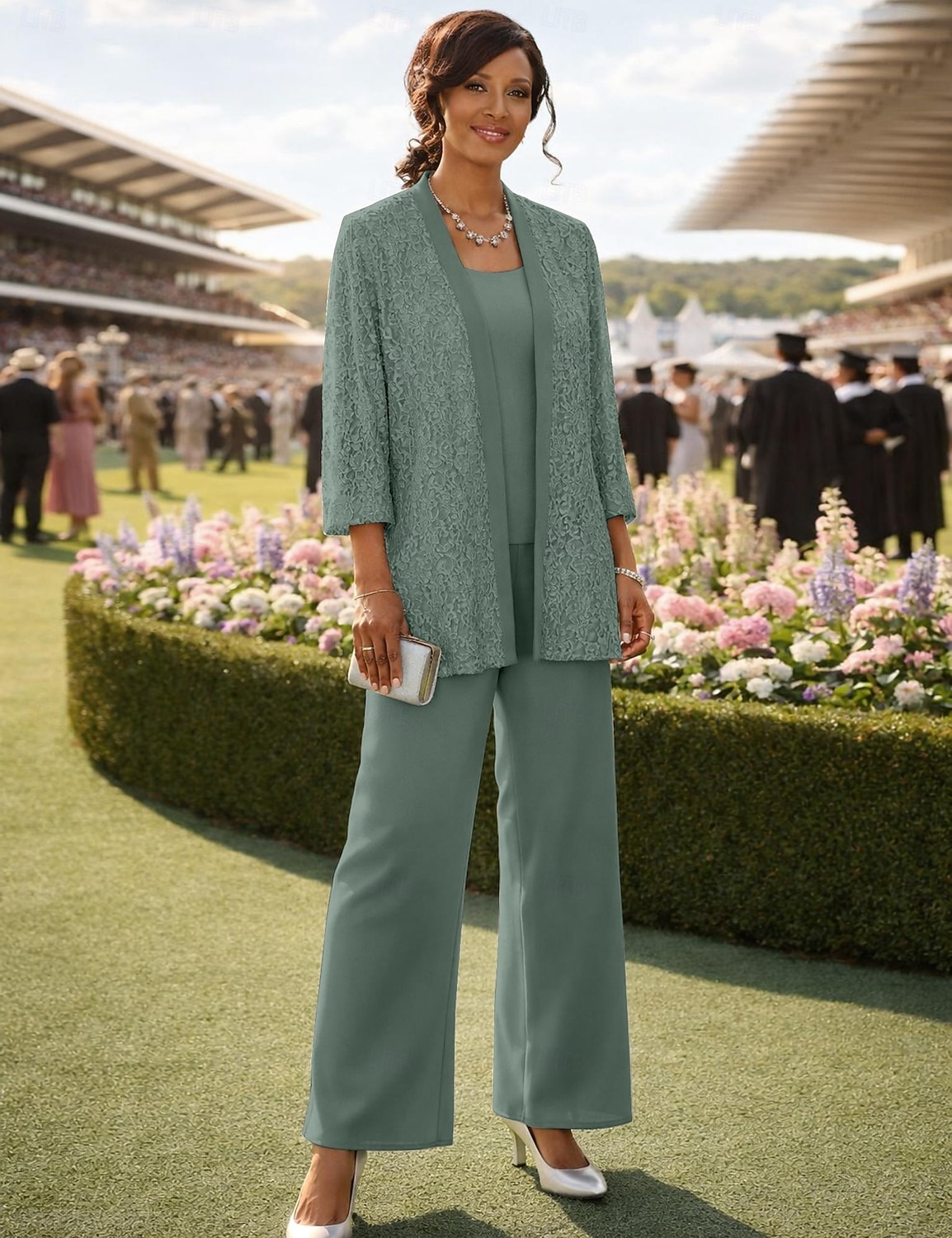 Dreiteilig Knöchellänge Brautmutterkleid Dreiviertelarm Rundausschnitt Party Glanz & Glamour Hochzeitsgast Hochzeitsfeier Familientreffen Chiffon Spitze mit Paillette Einfarbig 2026 - $164.99 –P5