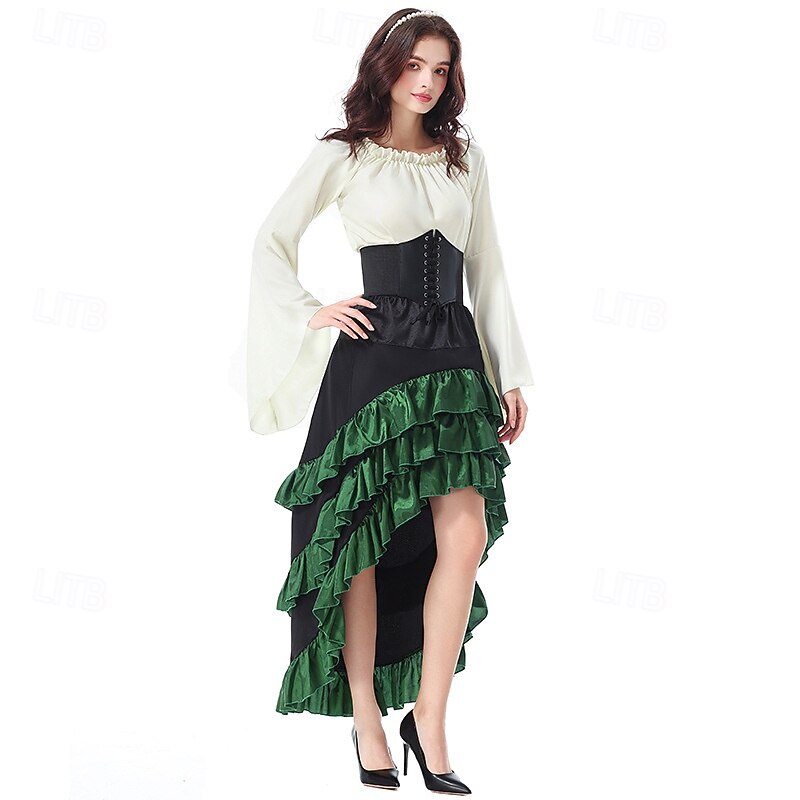 Set Gotico Medievale Rinascimento Gonna Blusa / Camicia Corsetto Lunghe Pirata Linea ad A Scollo Tondo Costume Per donna Halloween Carnevale Fiera Rinascimentale LARP Festa a tema retrò Adulti del 2026 a $78.99 –P3