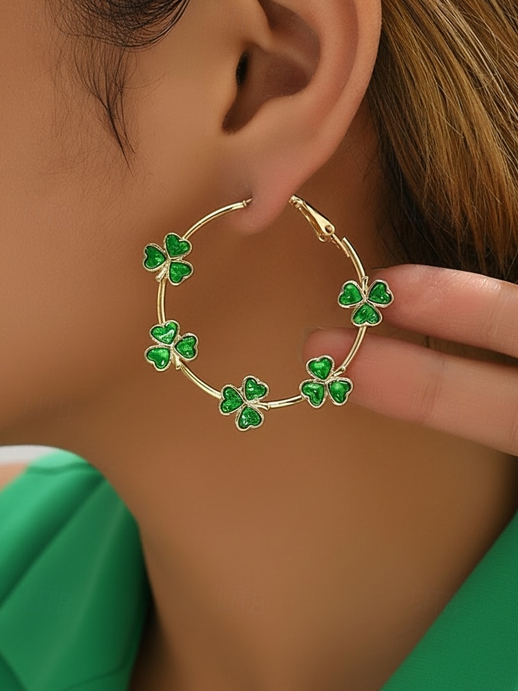 Dámské náušnice s trojlístkem z lehké slitiny, design zeleného jetele, ideální na Den svatého Patrika a běžné nošení. 2026 - $9.99 –P1