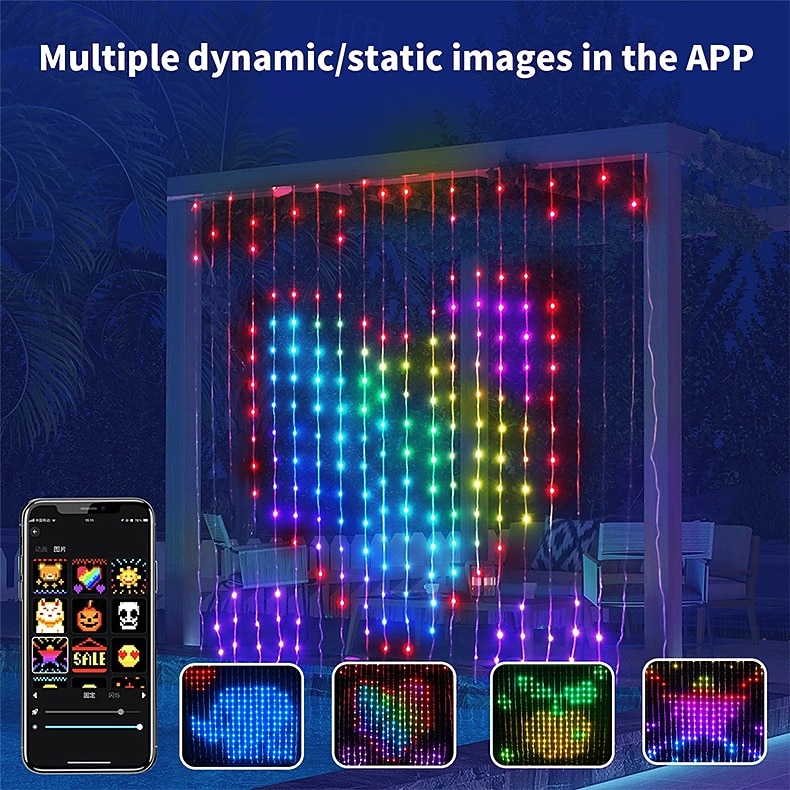 Умные программируемые шторные светильники с защитой от воды IP44, RGB-подсветка с возможностью изменения цвета и добавления текста по вашему желанию. &гирлянда с различными узорами, светодиодными 2026 - $55.99 –P4